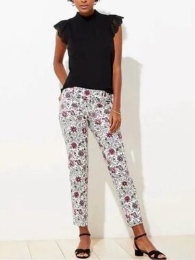 Loft Floral Print Slim Ankle Pants